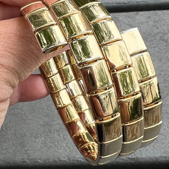 VINTAGE SNAKE STRETCHY COIL WRAP WIDE CUFF GOLDTONE BRACELET DESIGNER HALLMARKED